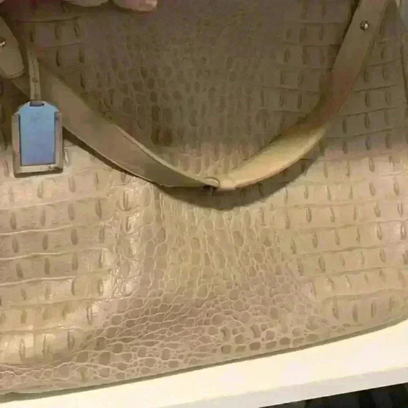 Furla Croc Embossed Handbag Satchel Lg Genuine Italian Leather Womens Taupe - Picture 10 of 16